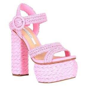 NEW Gianni Bini Pelle Raffia Platform Sandals in Pink